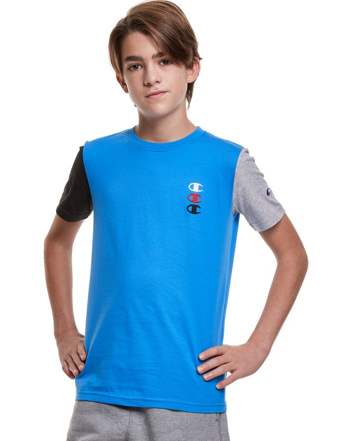 Camiseta Champion Niño - Triple Stacked Logo ( Azules ) 9425160-MC